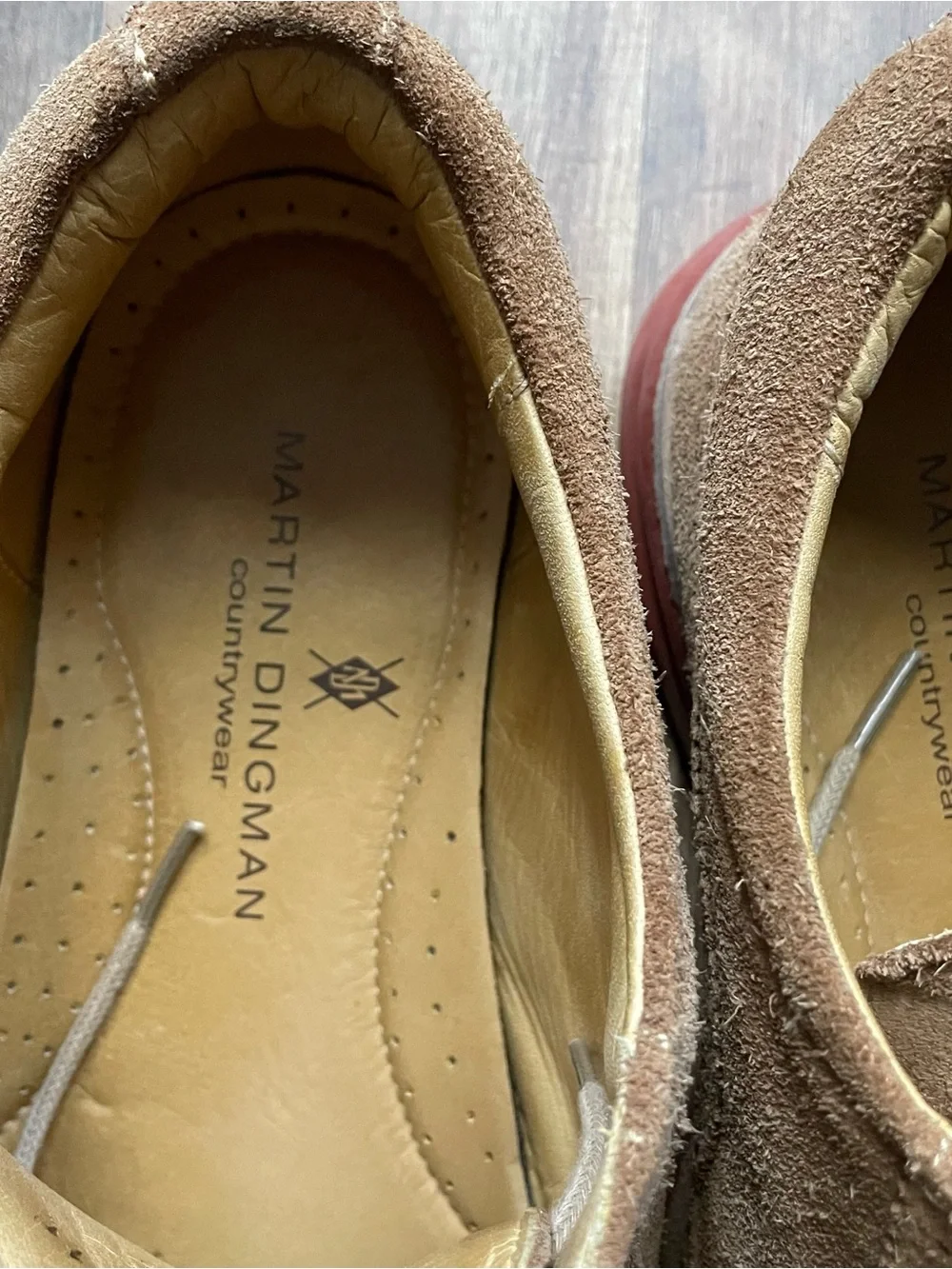 Martin Dingman Brown Suede Derby Shoes with Red Accent Sole